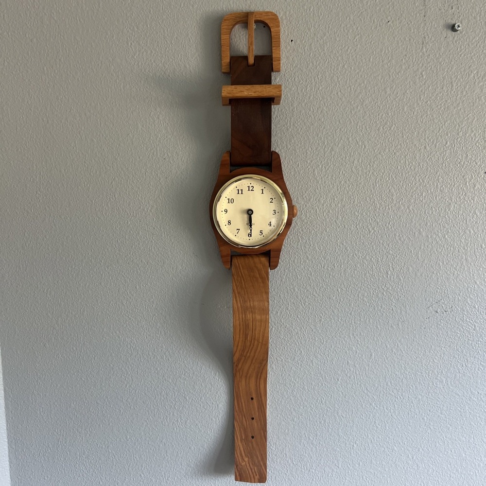 Vintage Handcrafted Oak Wood Wall Clock Watch Style Hanging Rustic Farmhouse